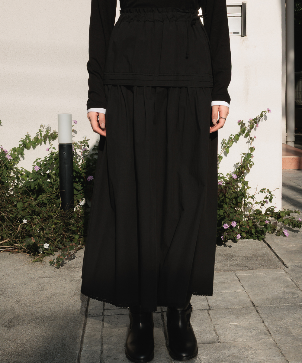 Ruffle Long Skirt [Black]