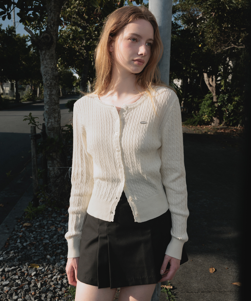 Frill Cable Knit Cardigan [Ivory]