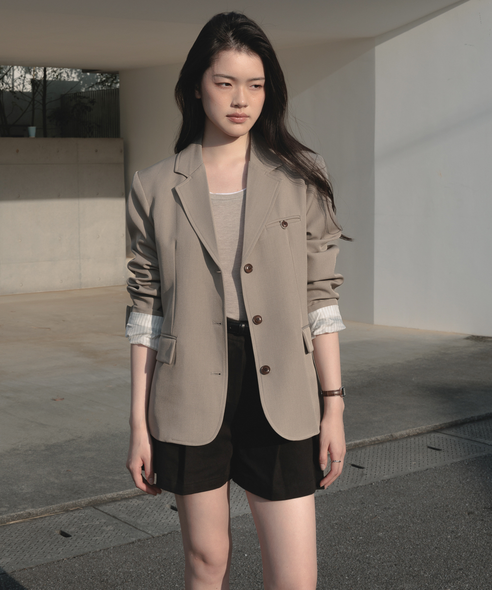 Hidden Stripe Single Jacket [Beige]