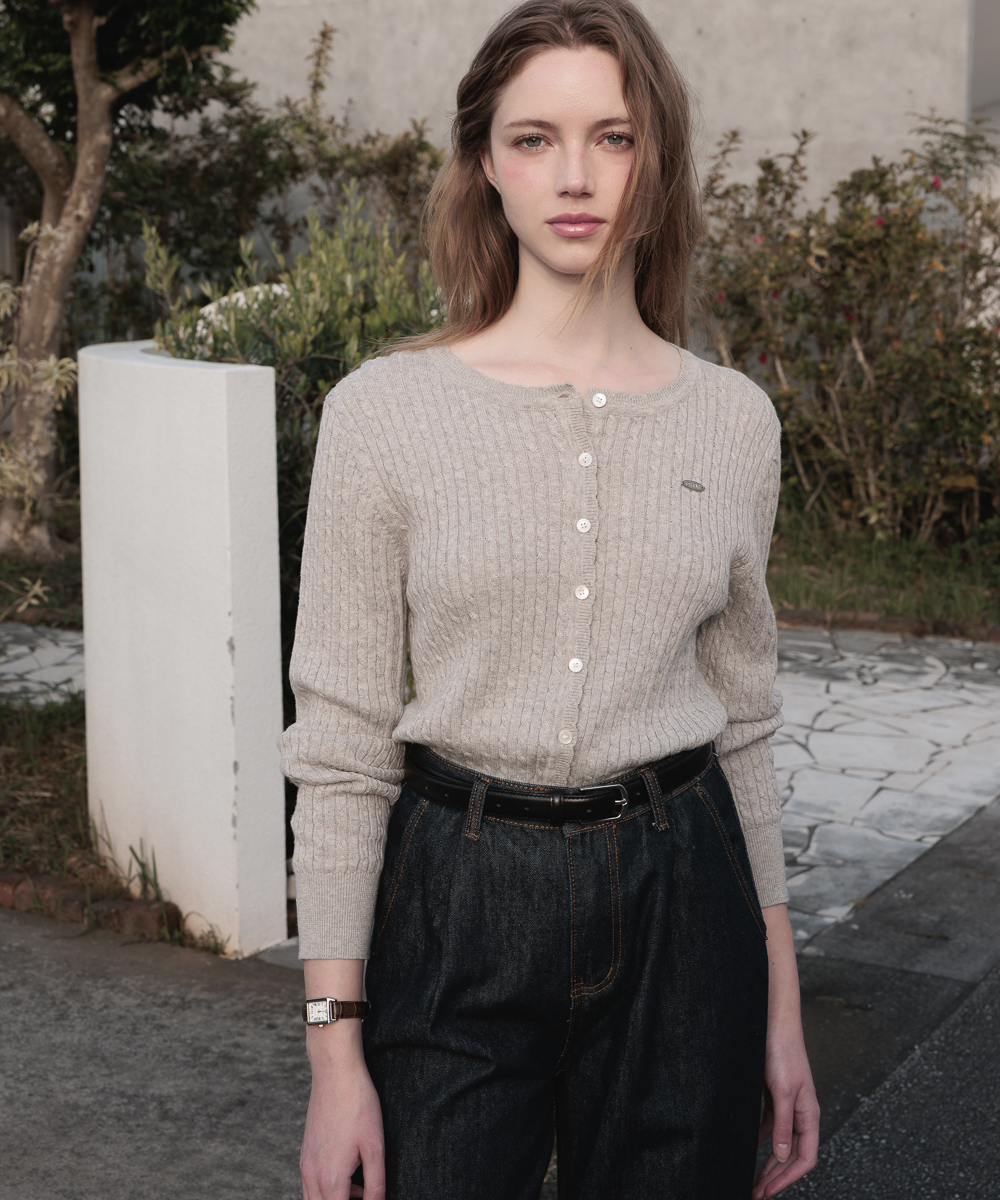 Frill Cable Knit Cardigan [Gray]