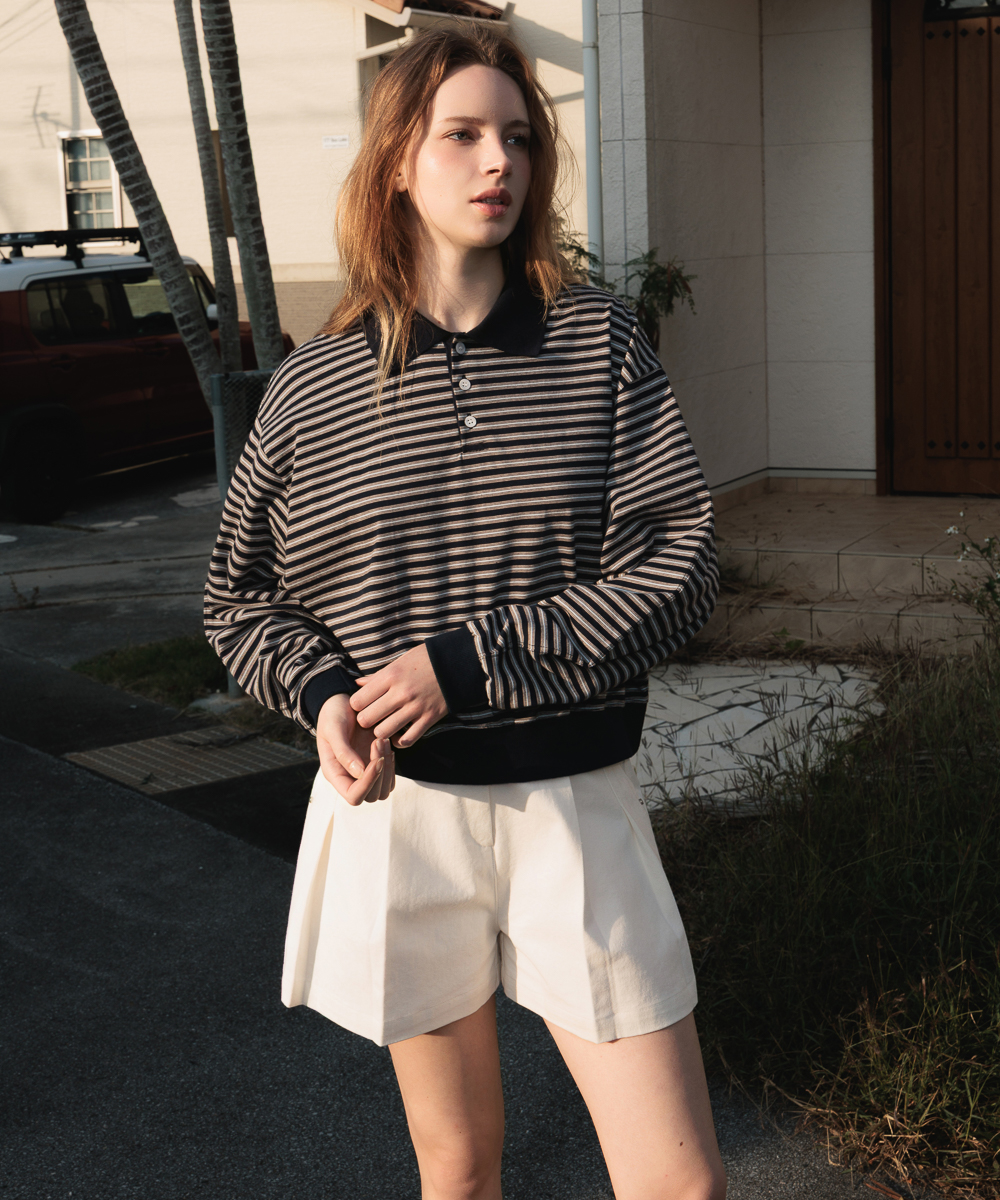 Collar Stripe Sweatshirt [Navy]