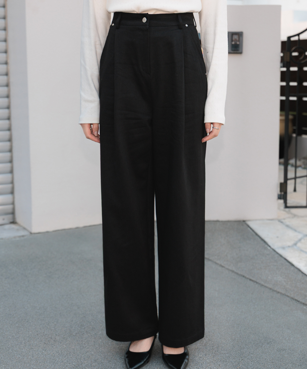 Cotton Pintuck Wide Pants [Black]
