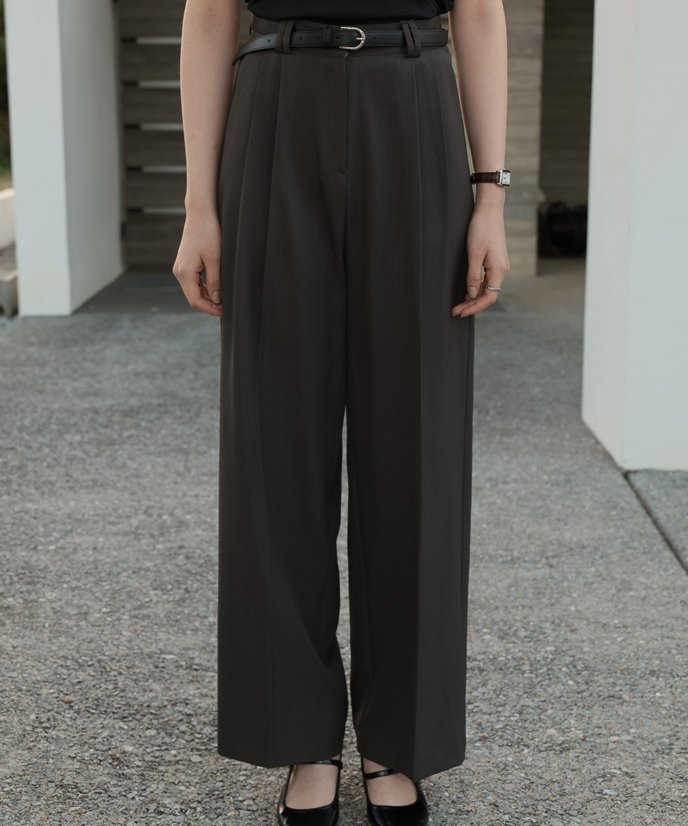 Classic Pintuck Wide Slacks [Charcoal]