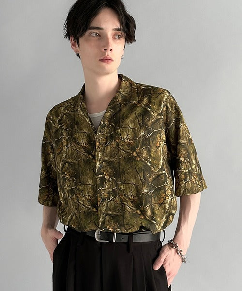 個性全開。」総柄オーバーサイズドレープ半袖シャツ/Oversized