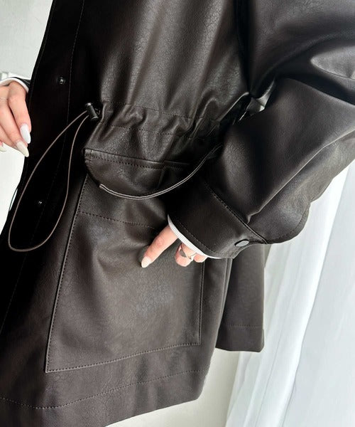 1点投入高級感。ヴィンテージ風フェイクレザーウエストドロスト