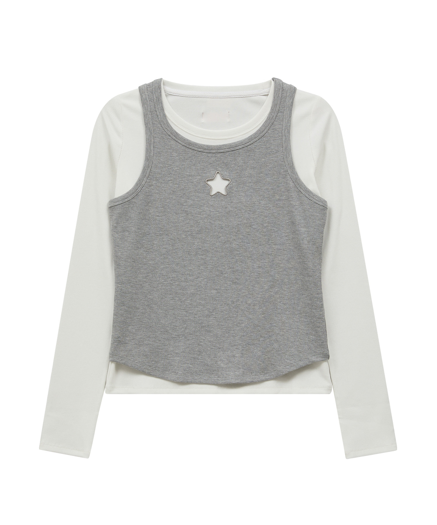 Star Cut Out Top SET Layered T-shirt IVORY
