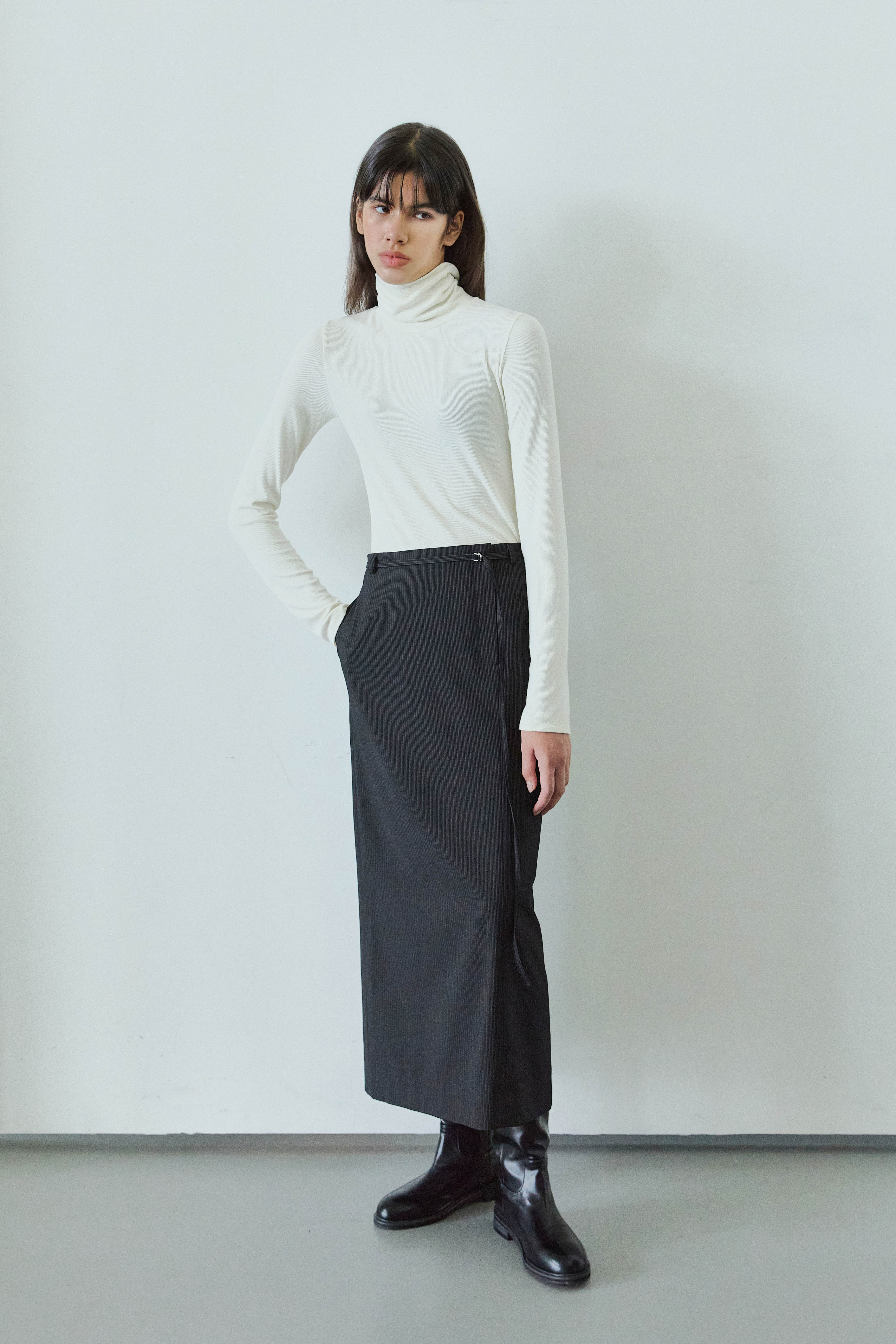 STRIPE LONG SKIRTS WITH BELT / BLACK | ファッション通販サイト NUGU