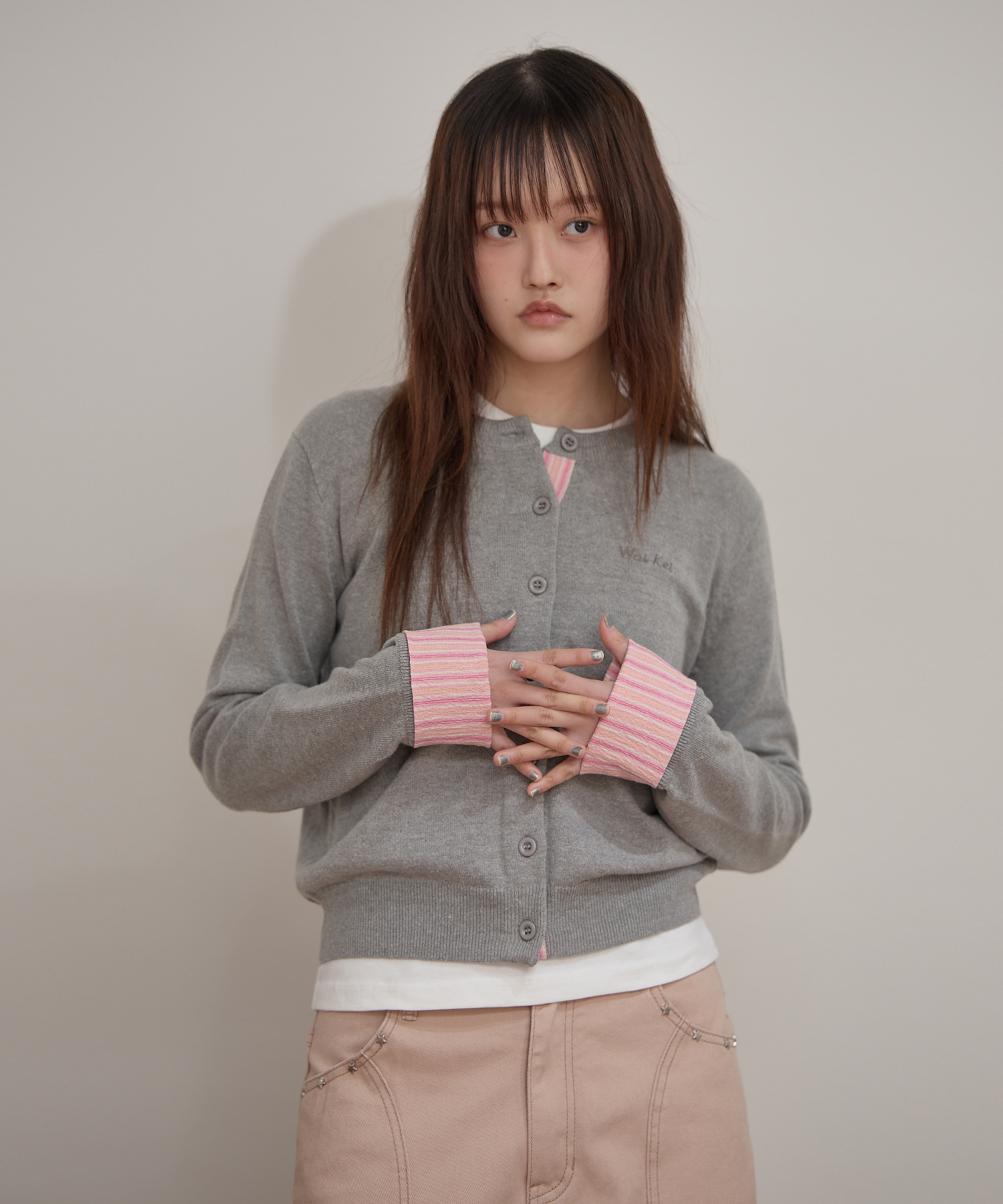 Stripe Roll Up Cardigan GREY