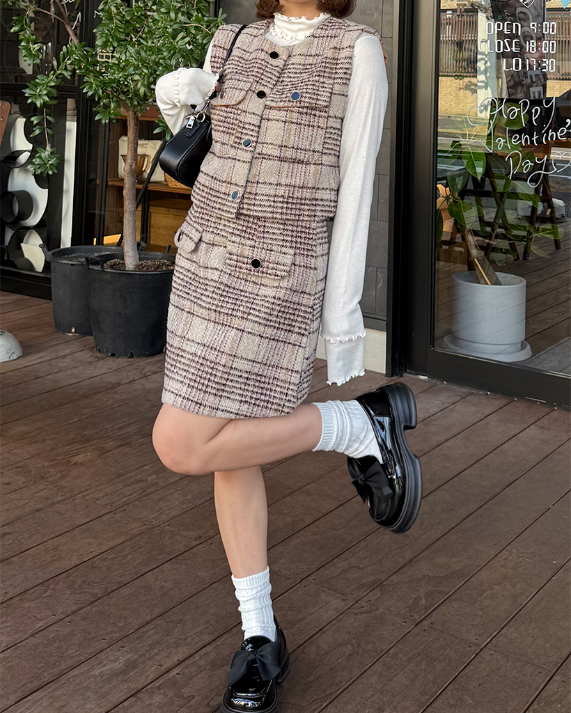 【最終価格】SYSORUS×akko3839 ツイードチェックタックスカート SYSORUS×akko3839 ツイードチェックタックスカート シソラス