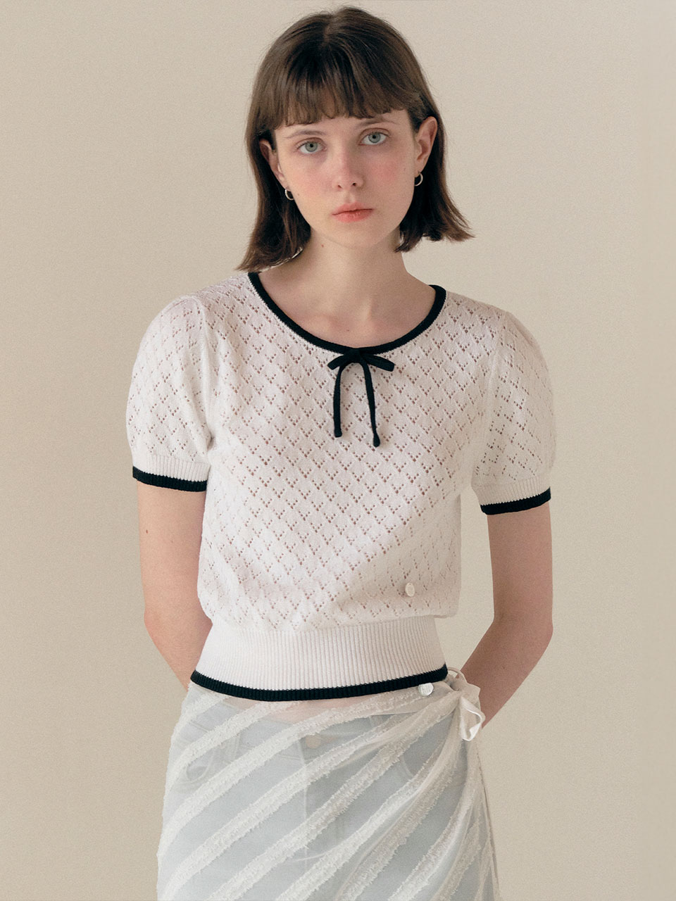 RIBBON SKASHI HALF KNIT WHITE