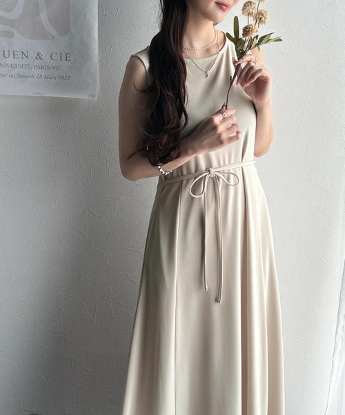 選べる2丈!ウエストリボン ボートネック 美ラインノースリーブ 選べる2丈!ウエストリボン ボートネック 美ラインノースリーブ