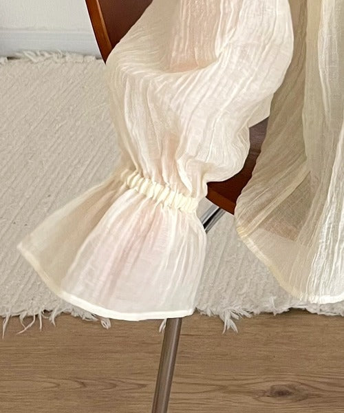 mily bilet】軽やかガーリー。リボン使いシアー楊柳フリルカーディガン