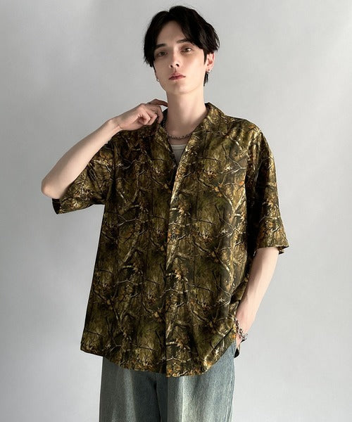個性全開。」総柄オーバーサイズドレープ半袖シャツ/Oversized
