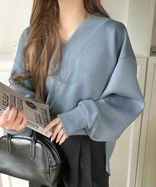 大人の余裕感」をまとえる！Vネックダンボールカットソー（長袖