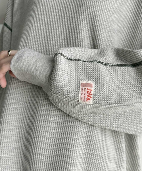JaVaジャバ 別注》シンプルなのに格上げ。2way配色ワッフルロンTee