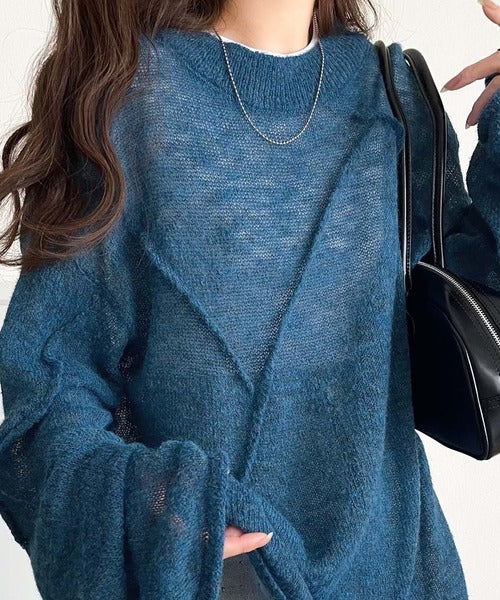 ゆるっと”が叶える、1秒垢抜け！モヘアタッチシアー変形タック柄ニット