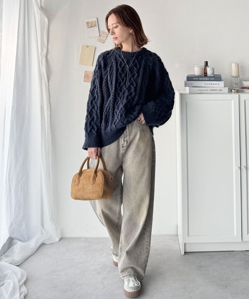 ざっくり感で一瞬でこなれ顔◎立体アラン柄ローゲージケーブルニット