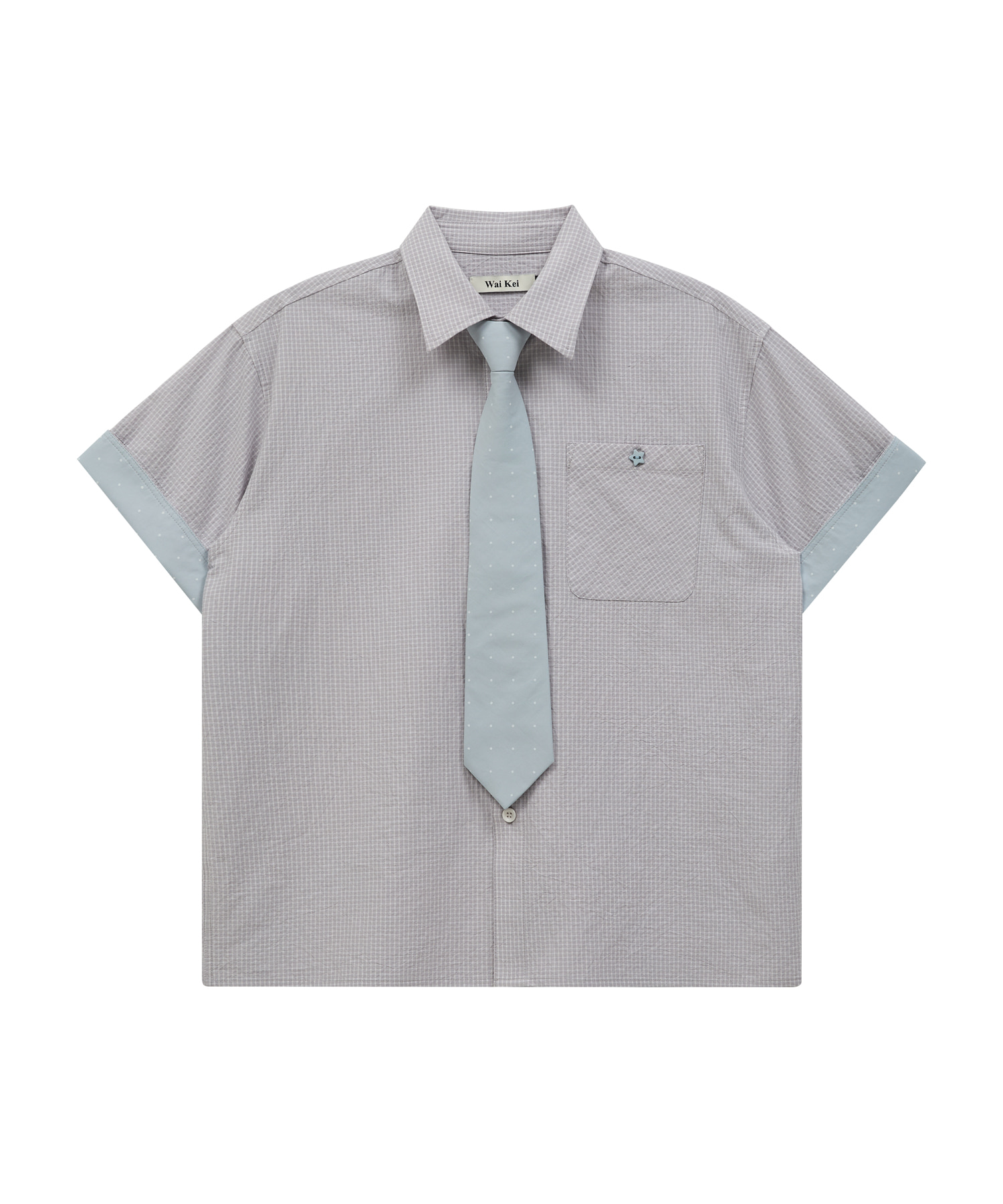 Tie SET Check Half Shirt GREY