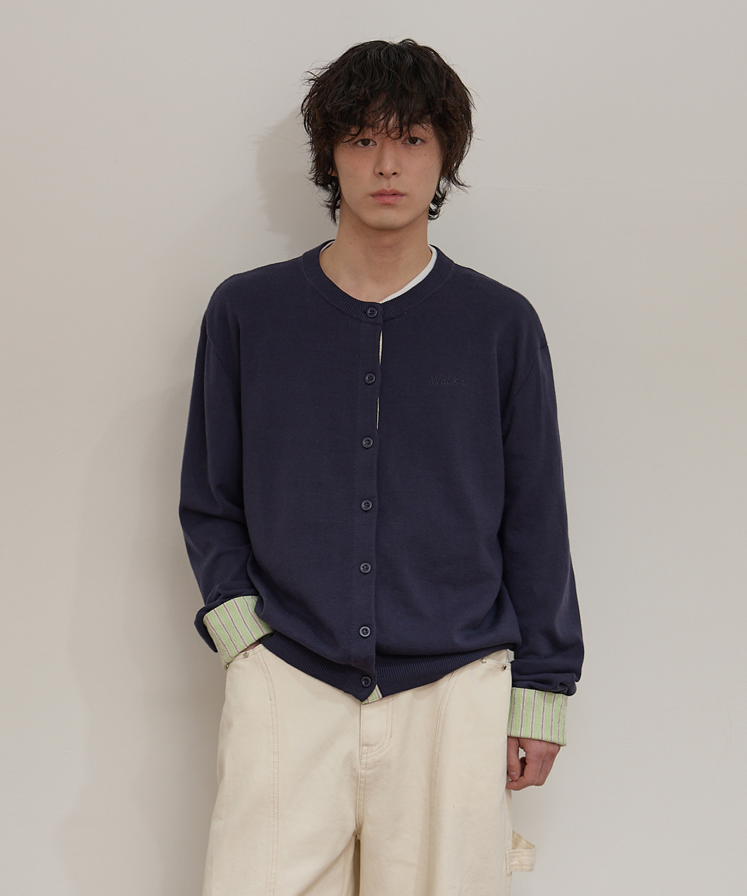 Stripe Roll Up Cardigan NAVY