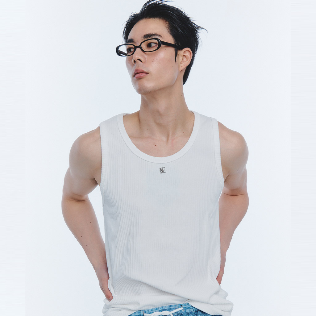 【NOICE】 M RIBBED SLEEVELESS TOP /追跡付 M RIBBED SLEEVELESS TOP - WHITE - NOICE