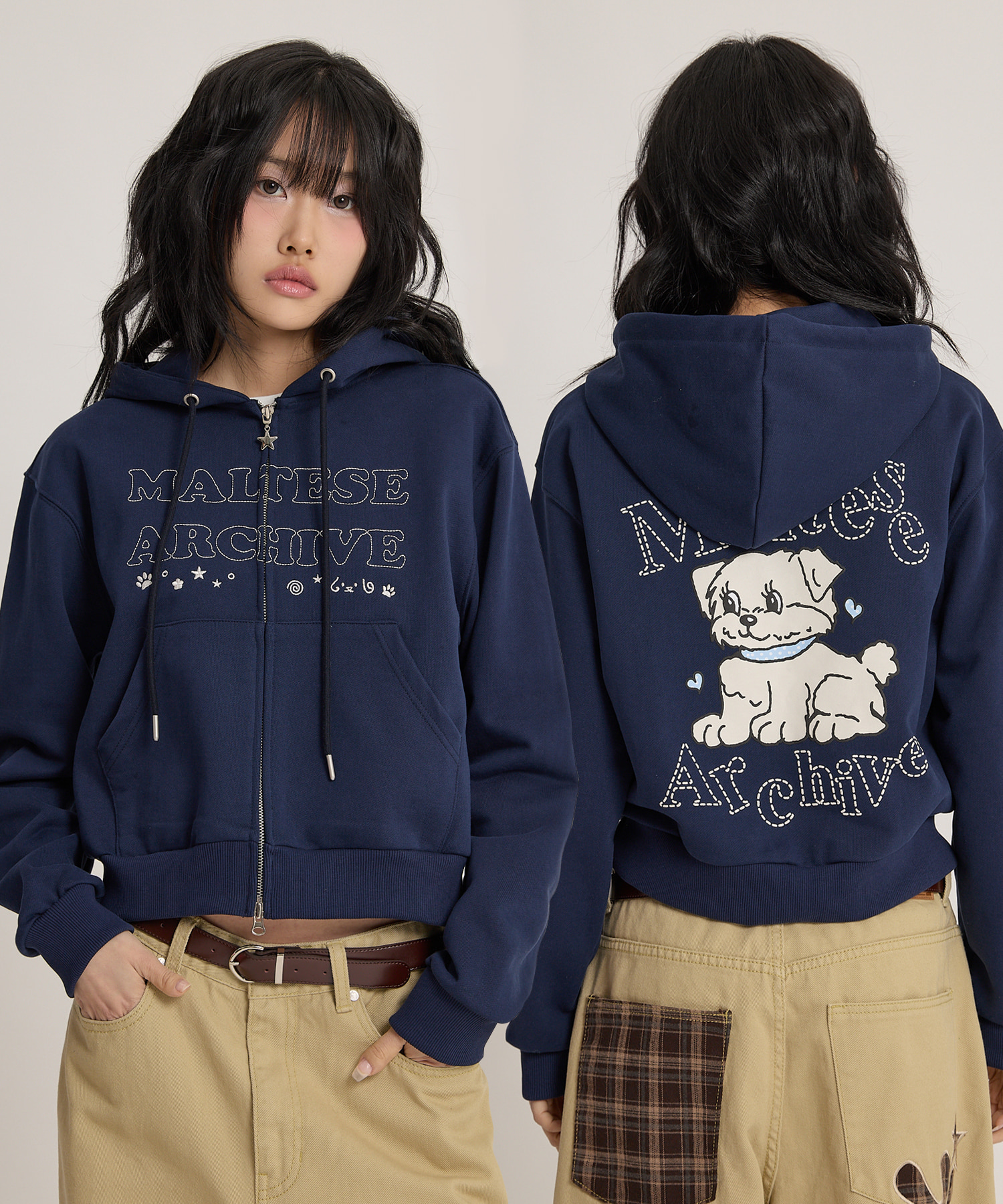 Vintage GOOREUM Archive Stitch Hood Zip-Up NAVY