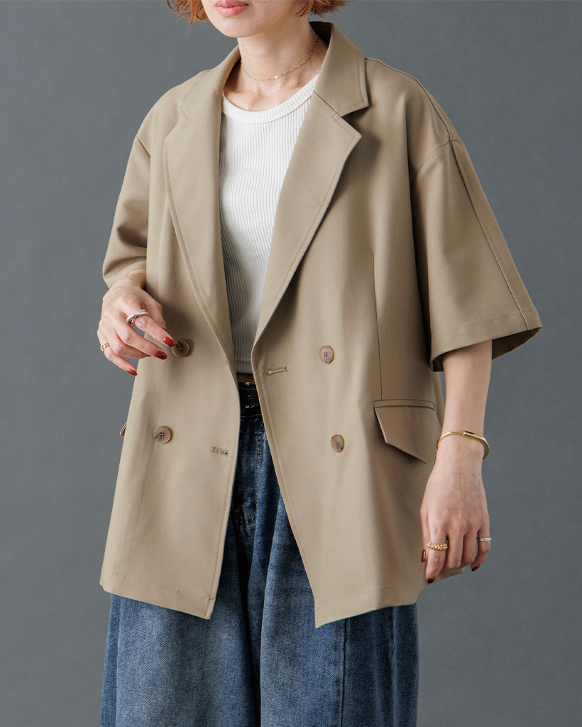 (ORIGINAL) ハーフスリーブオーバーフィットダブルジャケット