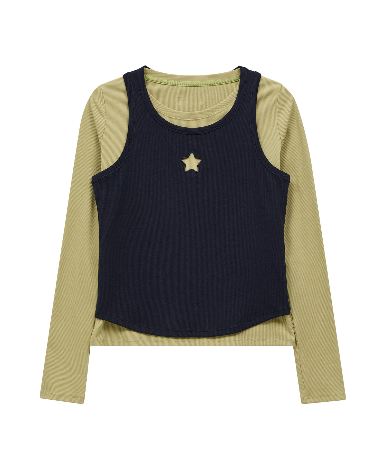 Star Cut Out Top SET Layered T-shirt SAGE GREEN