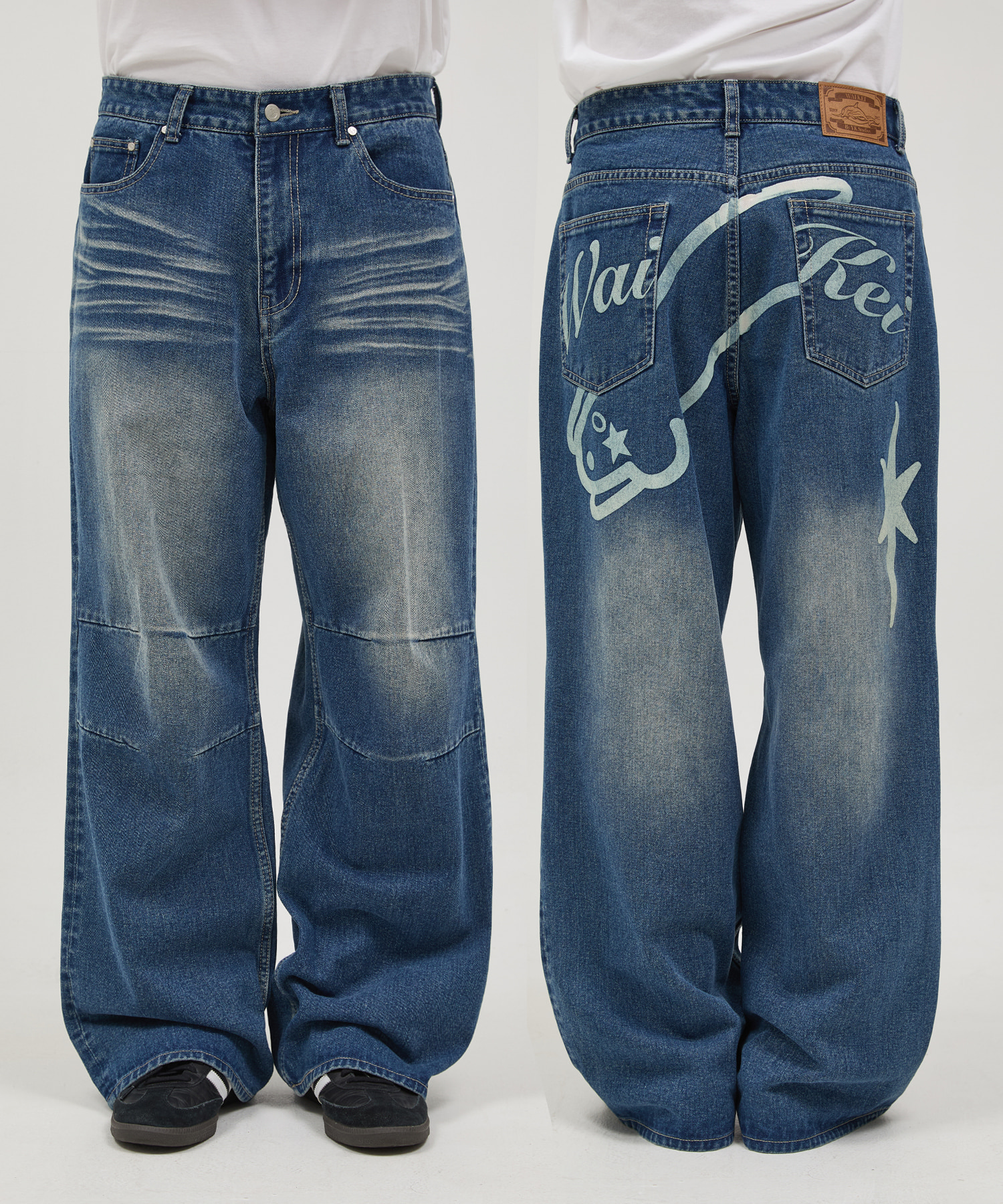 Back Graphic Parachute Denim Pants MEDIUM BLUE
