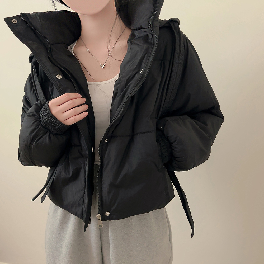 暖かいハイネックフード付きショートダウンジャケット | ファッション