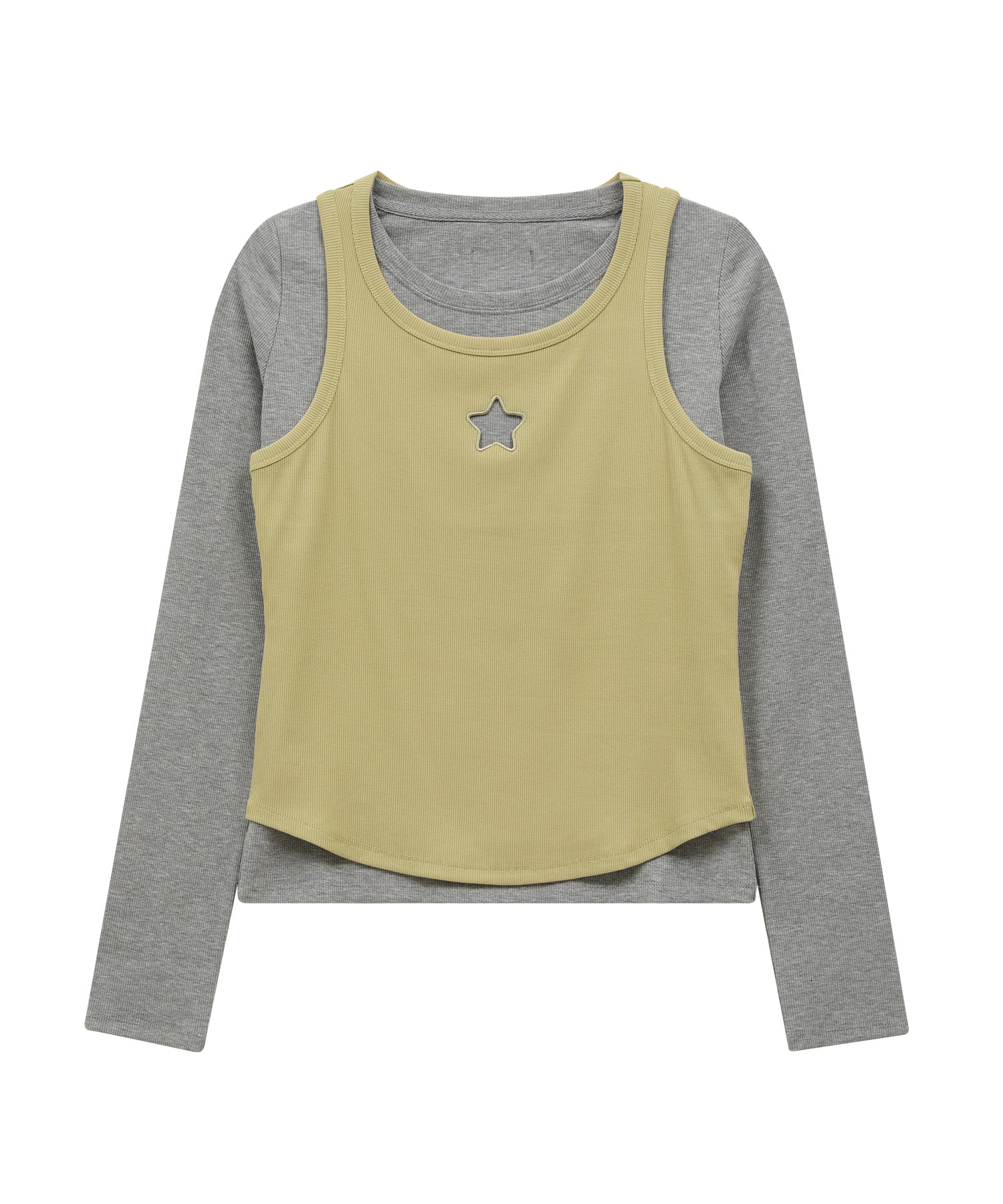 Star Cut Out Top SET Layered T-shirt GREY