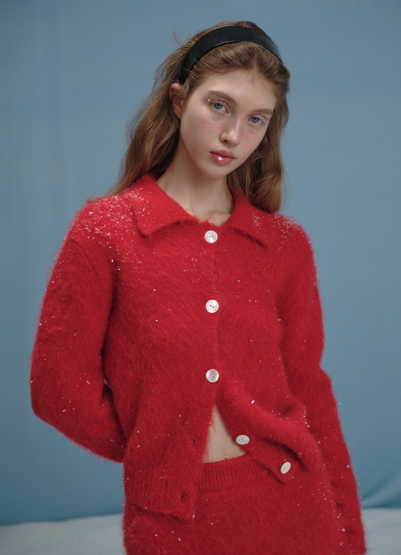 かずページ Susie Alpaca Polo-Collar Knit Cardigan - red | ファッション