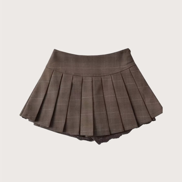 プレッピーレースパイピングプリーツスカート