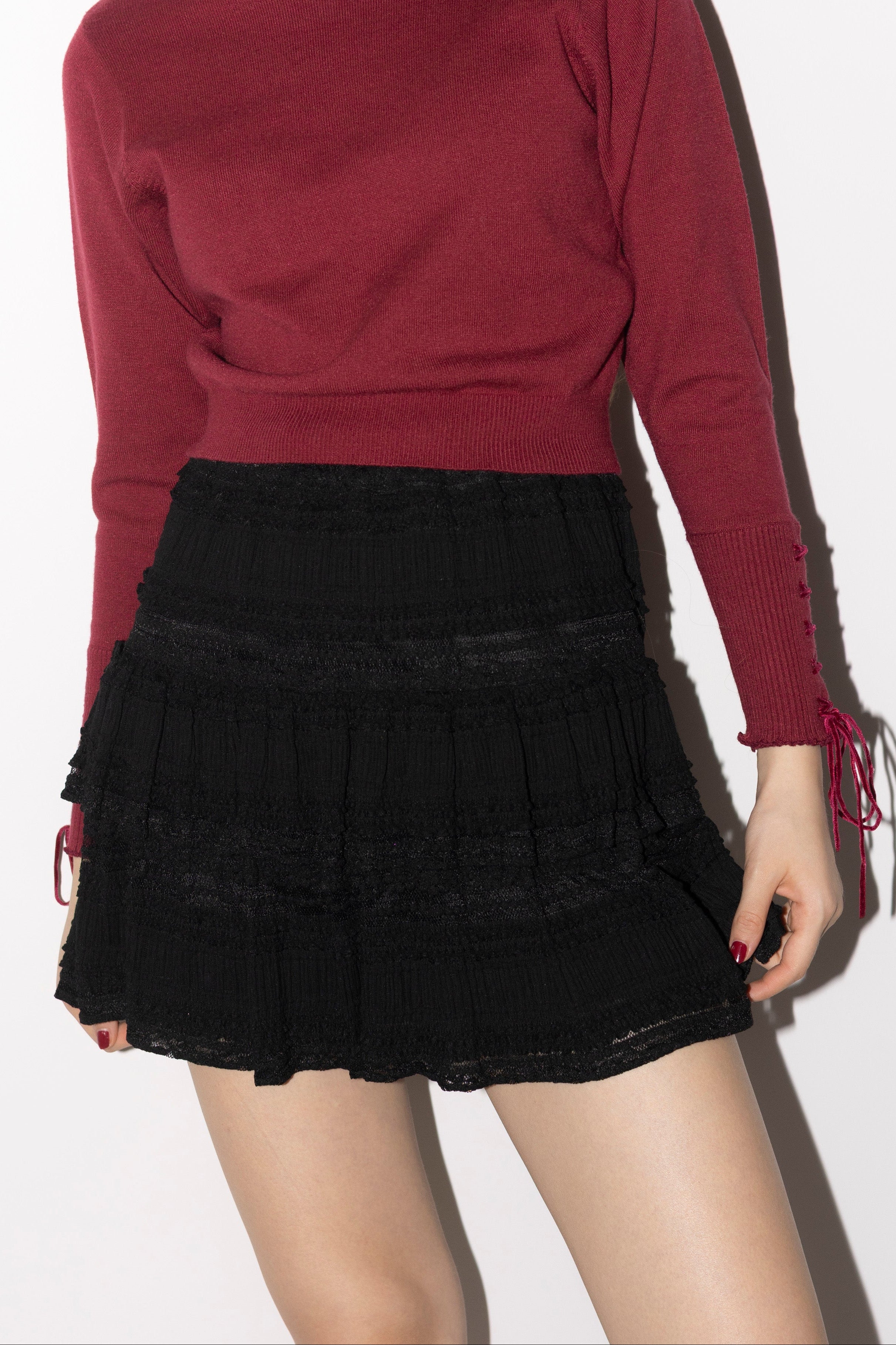 lace tiered frill mini skirt