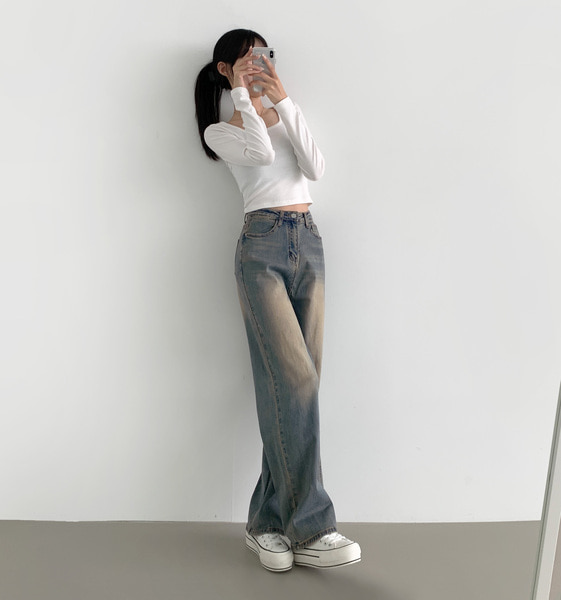 【naoページ】 Eco Braided Super High-Rise Wide Leg Jeans デニムパンツ