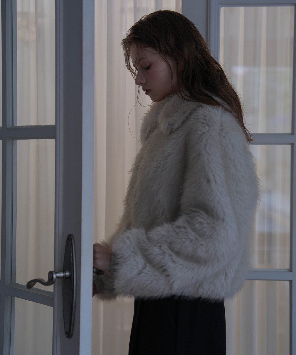 Collar Fur Jacket [Light Beige]