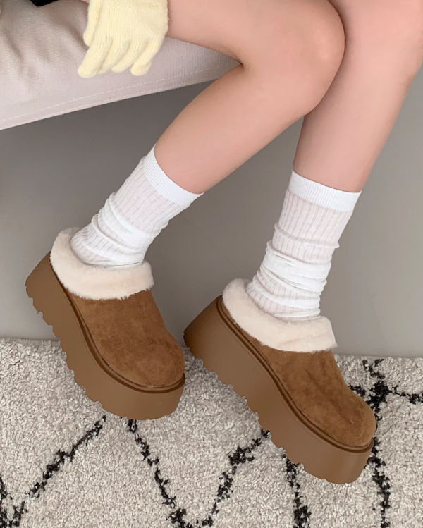 厚底ボアスエードミュールローファー