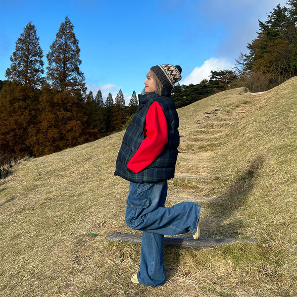 nugu bum チェックパデットジャケット アウターー ダウン ドローコード付 nugu bum チェックパデットジャケット アウターー ダウン ドローコード