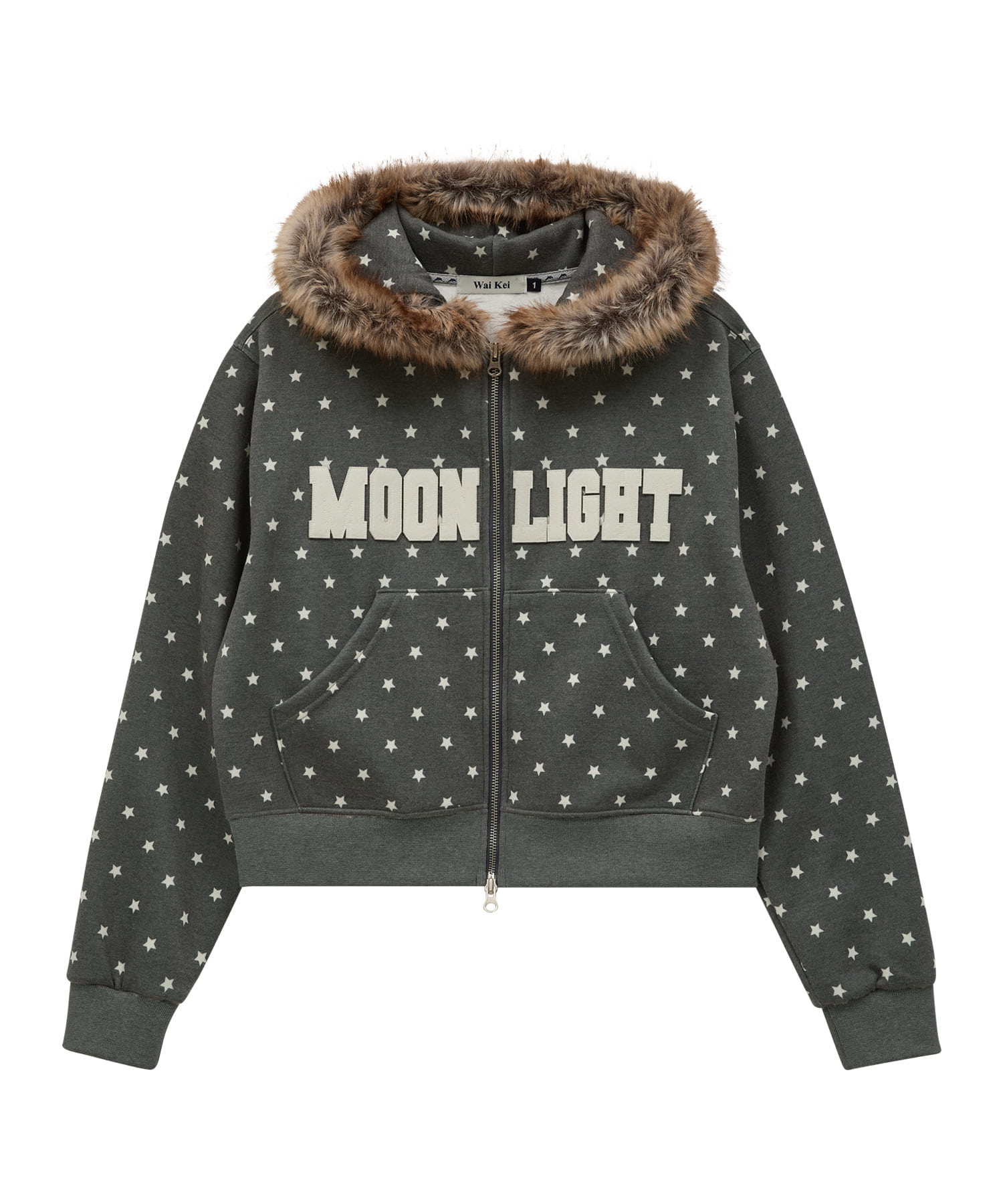 【購入特典】[Inflencer pick] MOONLIGHT Applique Fur Hood Zip Up CHARCOAL