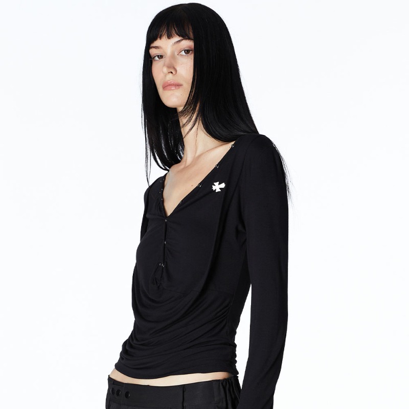 DRAPED HENLEY TOP (BLACK)