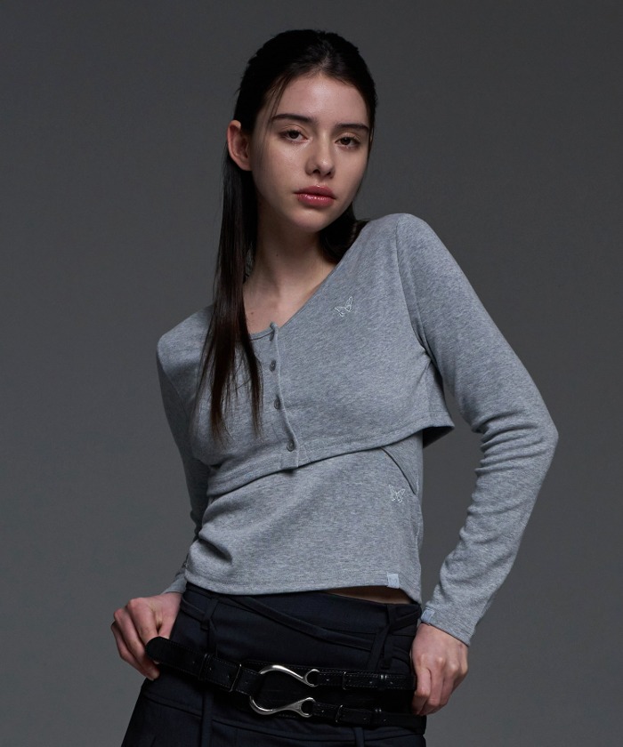 [NF] SLOPE BOLERO CARDIGAN (MELANGE GRAY)_F24QB271