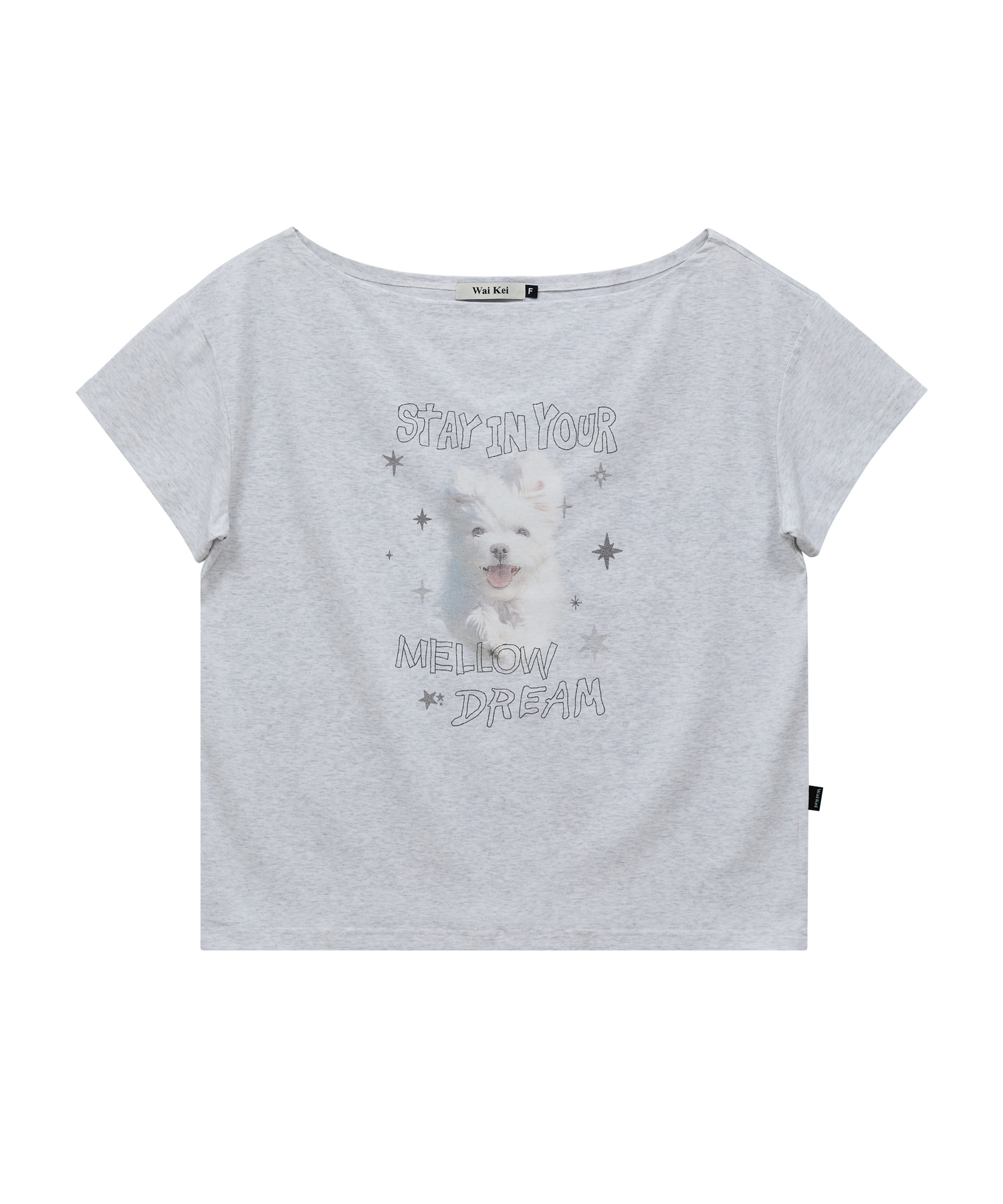 MELLOW DREAM Gooreum Off Shoulder Half Sleeve T-shirt MELANGE WHITE