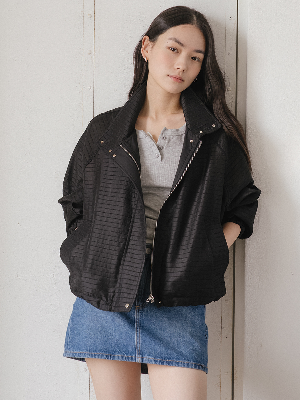 Stripe bomber jumper [TISU05JP02]_Black