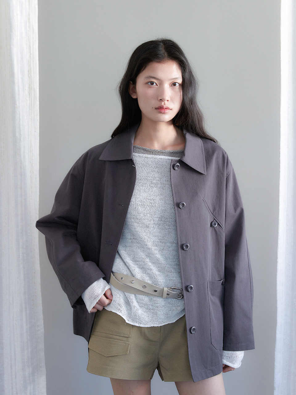 COTTON SAPARI TRENCH JACKET [ CHARCOAL ]