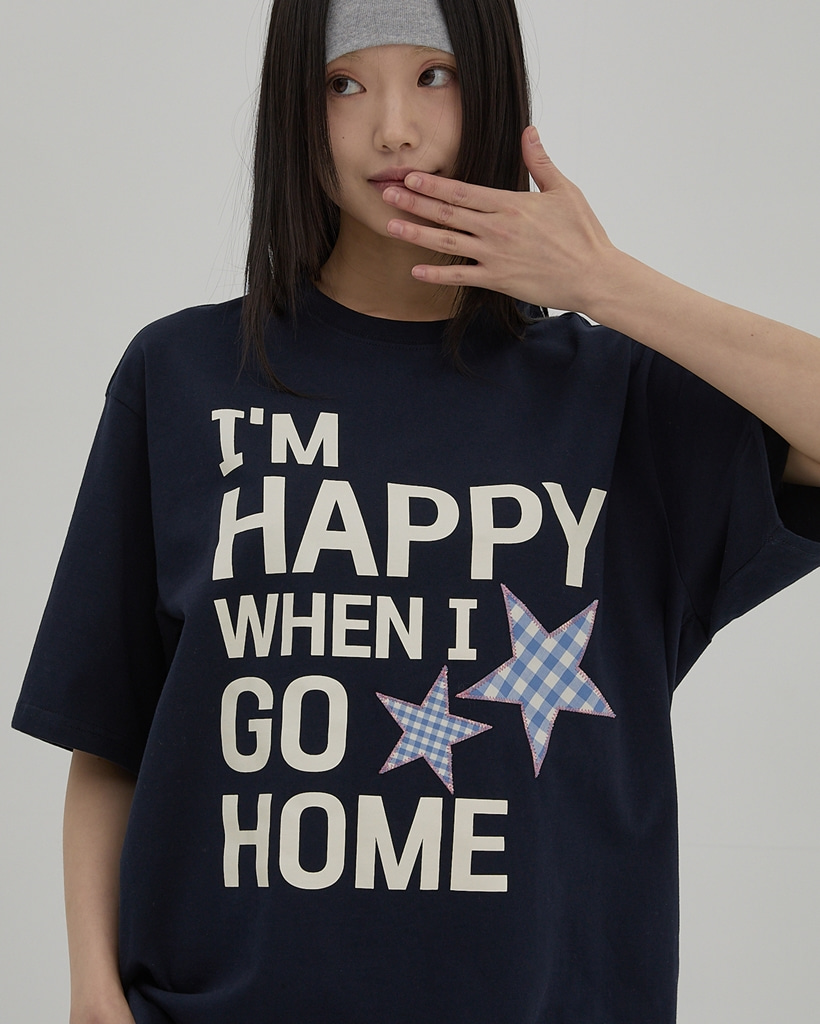 I am HAPPY Half Sleeve T-shirt NAVY