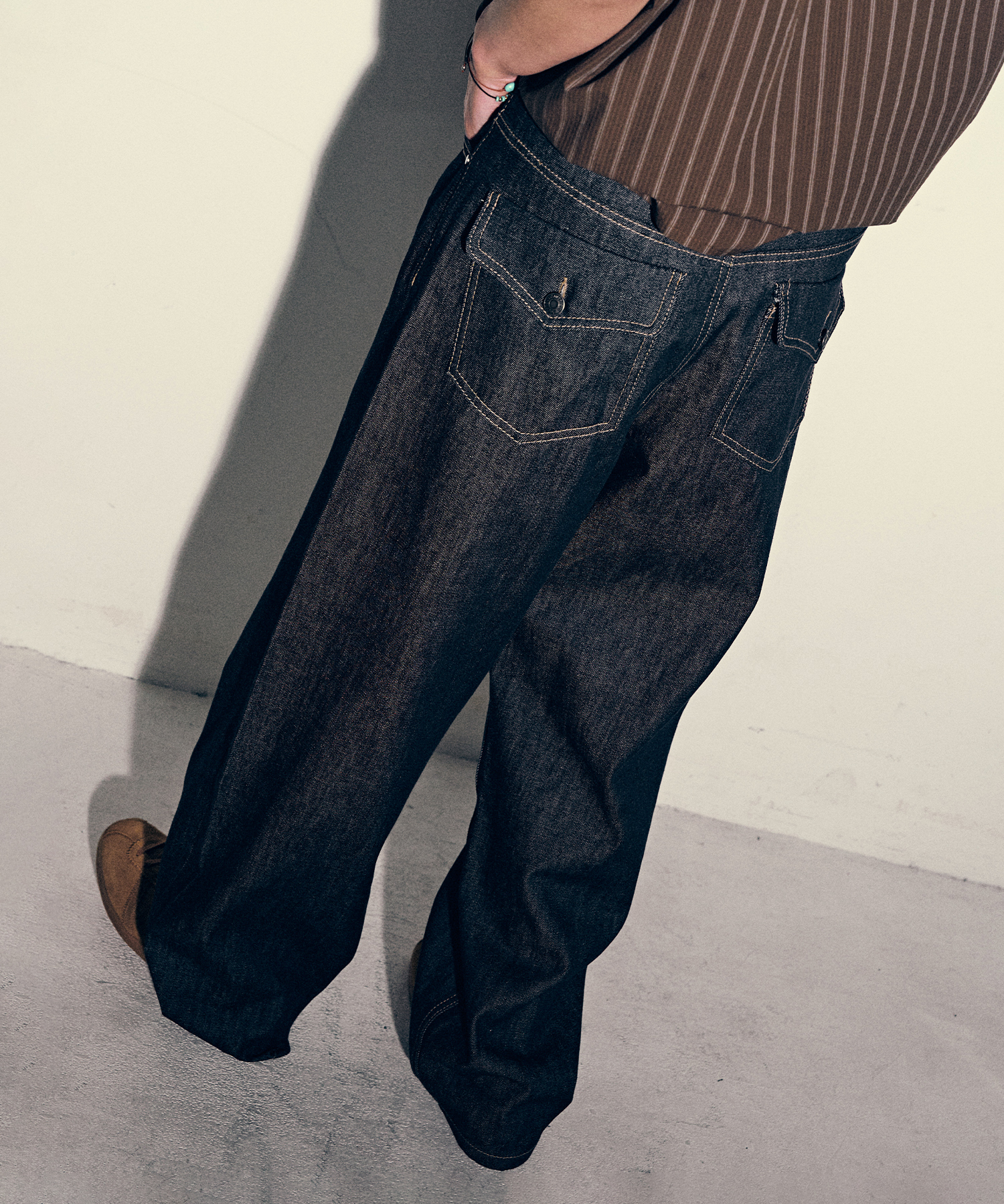 domingo washed wide denim pants - washed brown