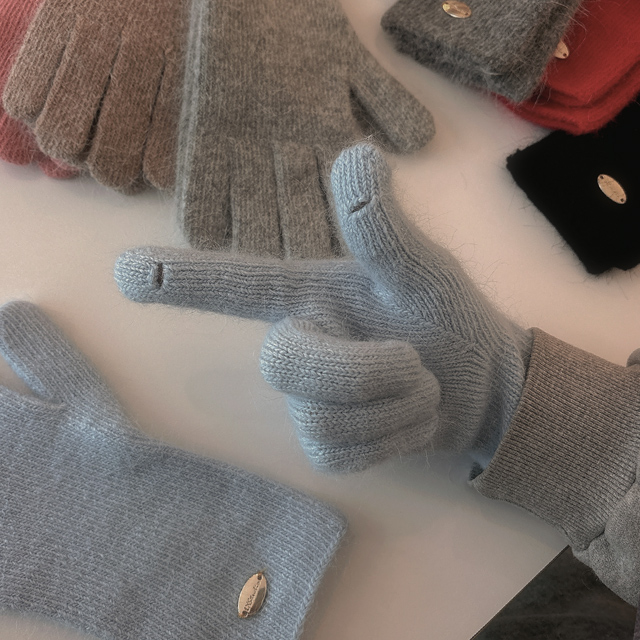 スマホ対応]ペンダントアンゴラニットグローブ/手袋