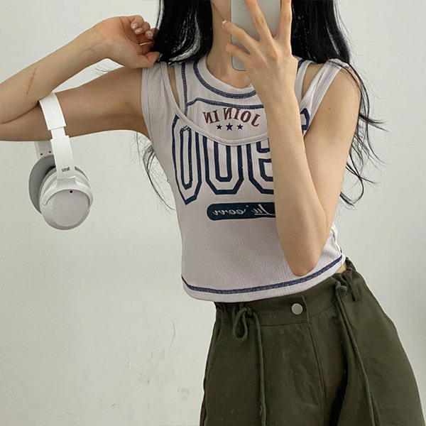 y2kレタリングオフクロップドノースリーブ | ファッション通販