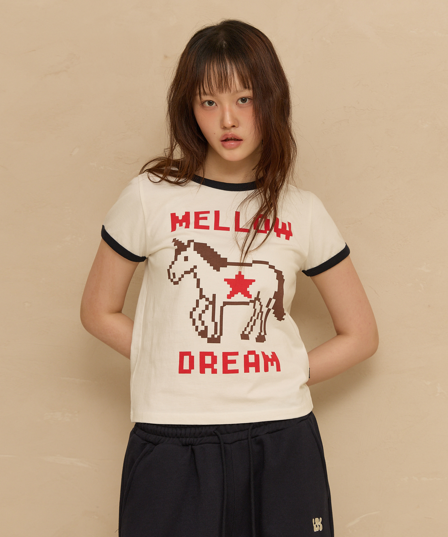 MELLOW DREAM Unicorn Ringer Half Sleeve T-shirt IVORY