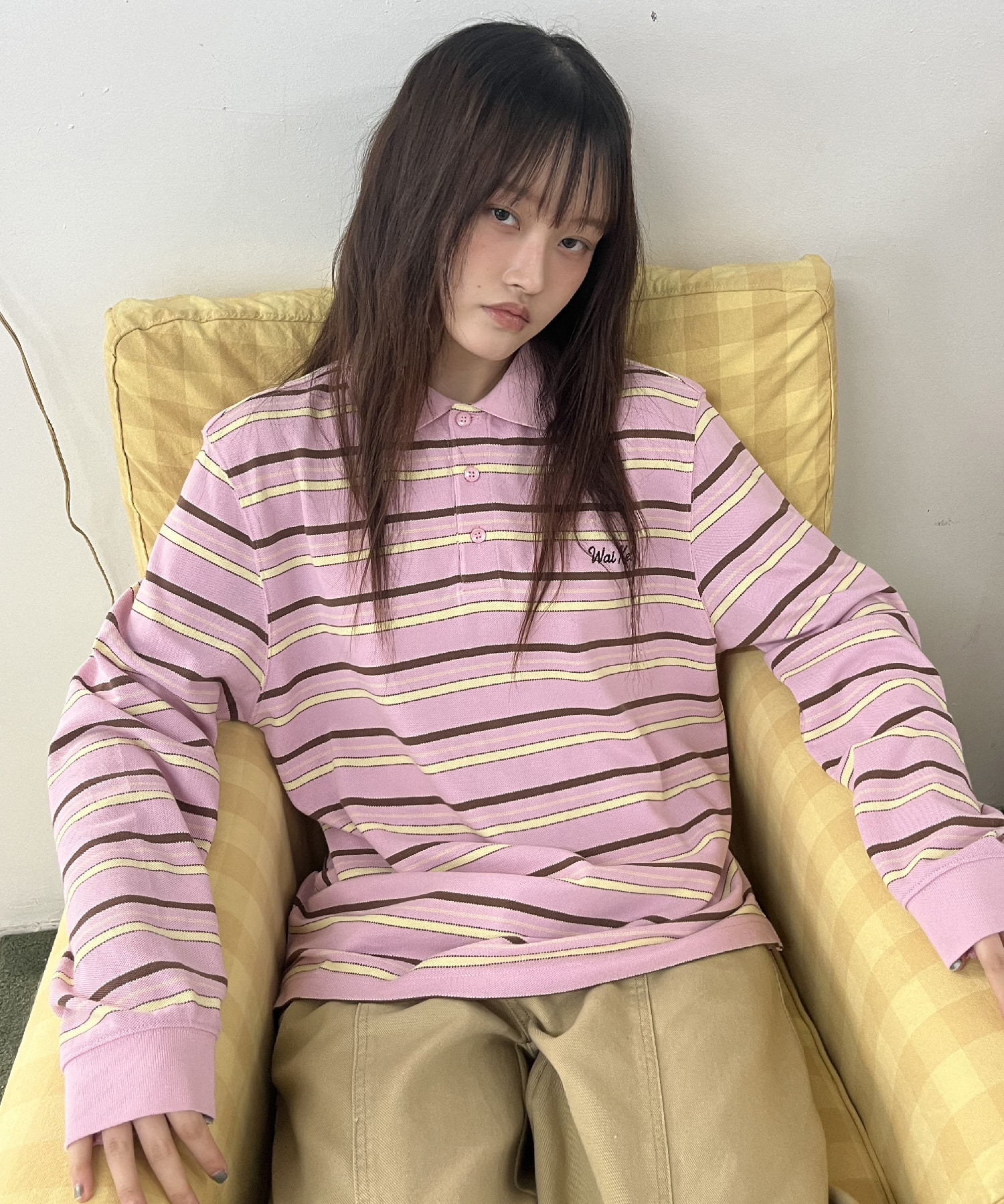 Stripe Logo Pique Long Sleeve T-shirt PINK