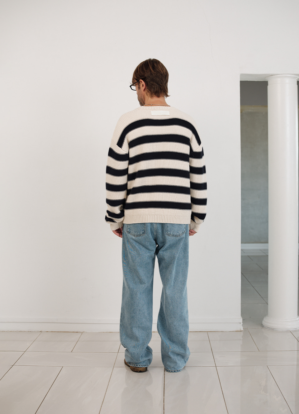 Oversized Colette Stripe Knit_Navy | ファッション通販サイト NUGU